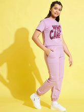 Girls Lavender WHO CARES Crop Top With Joggers