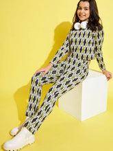 Girls Green & Black Geo Top With Bell Bottom Pants