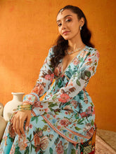 Girls Blue Floral Peplum Top With Sharara Pants-NVSETS9939