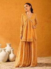 Girls Yellow Floral Peplum Top With Sharara Pants-NVSETS9940