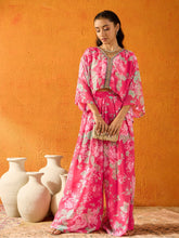 Girls Red Floral Crop Top With Palazzos-NVSETS9941