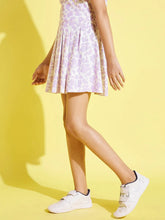 Girls Lavender Cow Print Knit Pleated Skirt