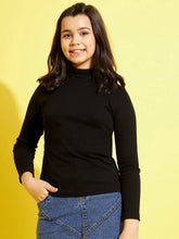 Girls Black Rib High Neck Top