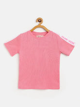Girls Pink Rib Brand Tape Half Sleeve Top