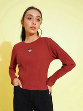 Girls Rust Heart Laser Cut Rib Top