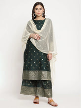 Dark Green Gold Print Kurta Palazzo Set With Dupatta-AHKUDUPZ-COMBO-366