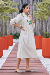 Plus Size Off-white Casual Wear Hand-painted Dress With Stand Collar-CL-SW-3050