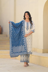 Ivory & Indigo Serenity Block Print Cotton Suit Set-P1008IVORY_OF