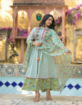Women Mint Print Longdress & Dupatta-P1029D_MINT_OF_ON