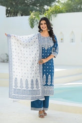 Indigo Embroidered Cotton Suit Set with Dupatta
-P1034S_INDIGO