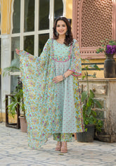 Mint Green Printed Ethnic Set with Dupatta-P1049MINTGREEN
