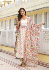 Off-White Printed Ethnic Set with Dupatta-P1049OFFWHITE