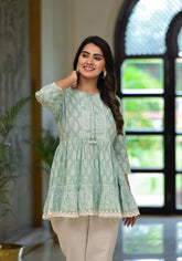 Mint Mist Ikat tunic with Lace Detailing-P1064GREEN