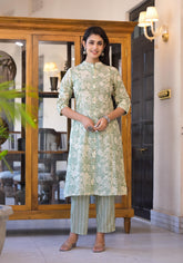Sage Green Floral Printed Straight Kurta Set-P1076GREEN