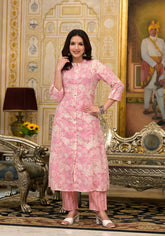 Pink Floral Printed Straight Kurta Set-P1076PINK