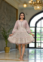 Blush Blockprint Tiered Mini Dress-P1080PINK