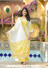 Women Offwhite & Lime Printed Kurta Pant Dupatta-P1090MULTI_ON