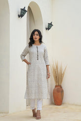 White Minimal Motif Printed Kurta-P11150OTGREY