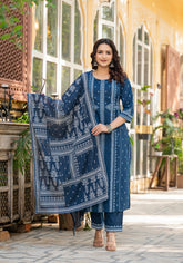 Indigo Blue Printed Kurta Set with Dupatta-P1129BLUE