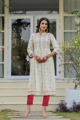 Women Ivory Printed Kurta-P1223IVORY_ON