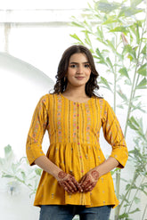 Women Mustard Printed Tunic-P1227MUSTARD_ON