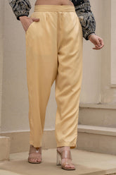 Women Gold Viscose Solid Straight Pant-P1290GOLD_ON