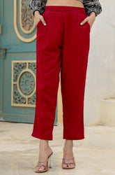 Women Maroon Viscose Solid Straight Pant-P1290MAROON_ON