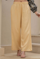 Women Gold Viscose Solid Wide Palazzo-P1291GOLD_ON