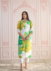 Green Floral Printed Viscose Kurta with Button Closure-P1333GREEN