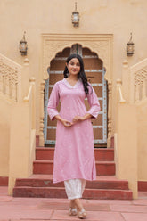 Pink Embroidered Viscose Kurta with Printed Cotton Pant-P1344PINK