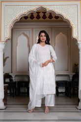 Off-White Chanderi Kurta with Bead Work & Thread Detailing-P1365OFFWHITE