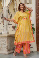 Women Mustard Kaftan & Pant Set