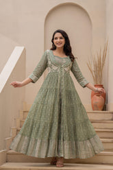 Azure Whispers Boho Tiered Anarkali Dress-P1399GREEN