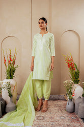 Sage Green Kurta Set with Subtle Thread Embroidery