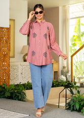 Dusty Pink Solid Viscose Shirt with Beads Work