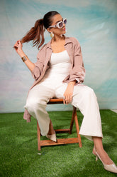 Pink Embroidered Viscose-Linen Shirt with Zari Work