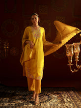 Mustard Viscose Kurta with Pants & Dupatta Set with Thread & Zari Work