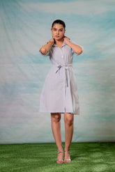 Lamora Women’s Light Aqua Shirt Dress with Front Tie-Up Belt