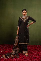 Black Heritage Embroidered Kurta Set