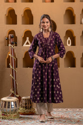 Purple Gold-Printed Anarkali Kurta-P1995WINE_ON
