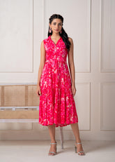 Coral Fuchsia Sleeveless Floral Tiered Dress
-P2006FUCHSIA_ON