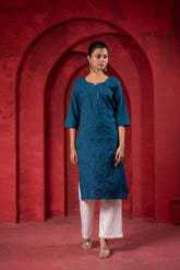Teal Embroidered Kurta-P2016TEAL_ON