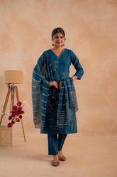 Indigo Bloom Floral Embroidered Kurta Set-P2021INDIGO_ON