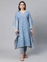 Blue Pure Cotton Printed Kaftan Kurta-AHKFCODCGPDS-6047