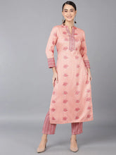 Women Orange Cotton Blend Kurta Trousers