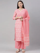 Women Crepe Pink Paisley Printed Straight Kurta Pant Dupatta Set