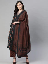Women Crepe Black Ethnic Motifs Printed Straight Kurta Trousers And Dupatta Set
