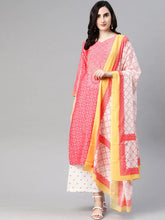 Women Crepe Pink Ethnic Motifs Printed Straight Kurta Trousers And Dupatta Set
