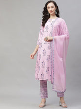 Women Pink Floral Printed Regular Kurta With Palazzos Dupatta