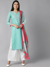 Women Sea Green Ethnic Motifs Printed Regular Kurta With Palazzos With Dupatta Set